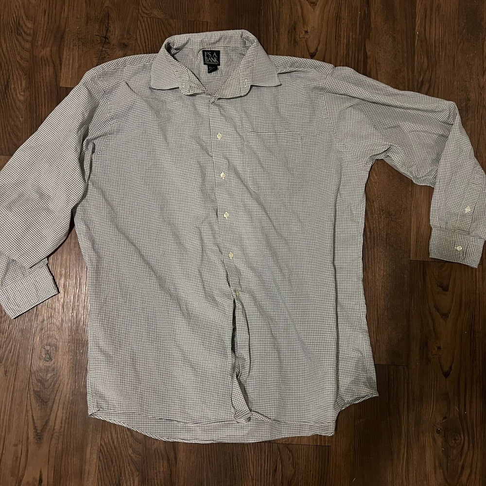 Jos. A. Bank Men's Button‎ Up Dress Shirt Size 17.5 / 35 White Gray Check Plaid